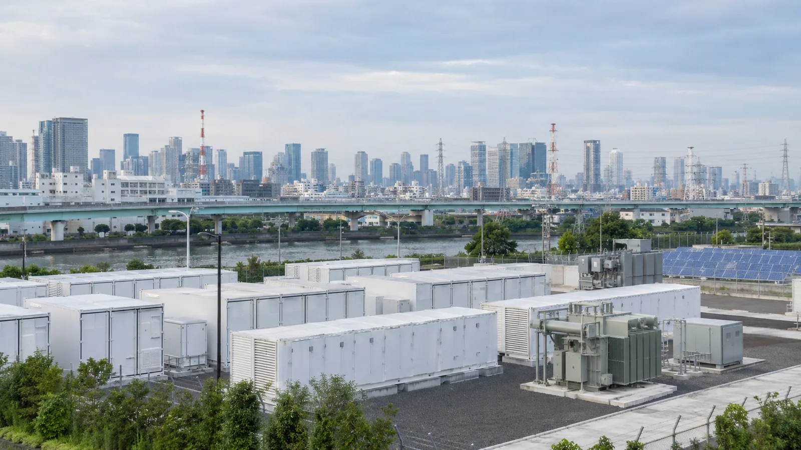 日本の都市・エネルギーインフラと蓄電池設備の企業イメージ